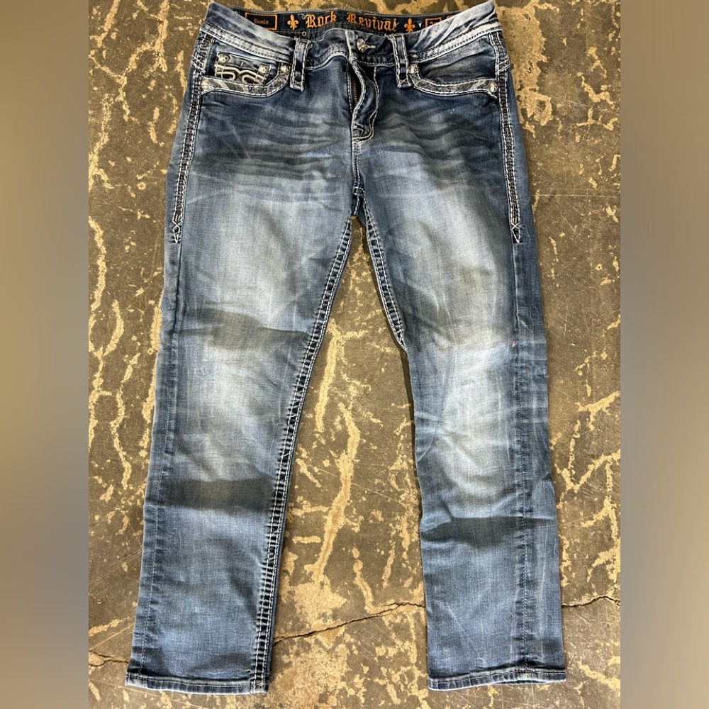Womens Rock Revival Ennis Easy Crop sz 28 capri jeans